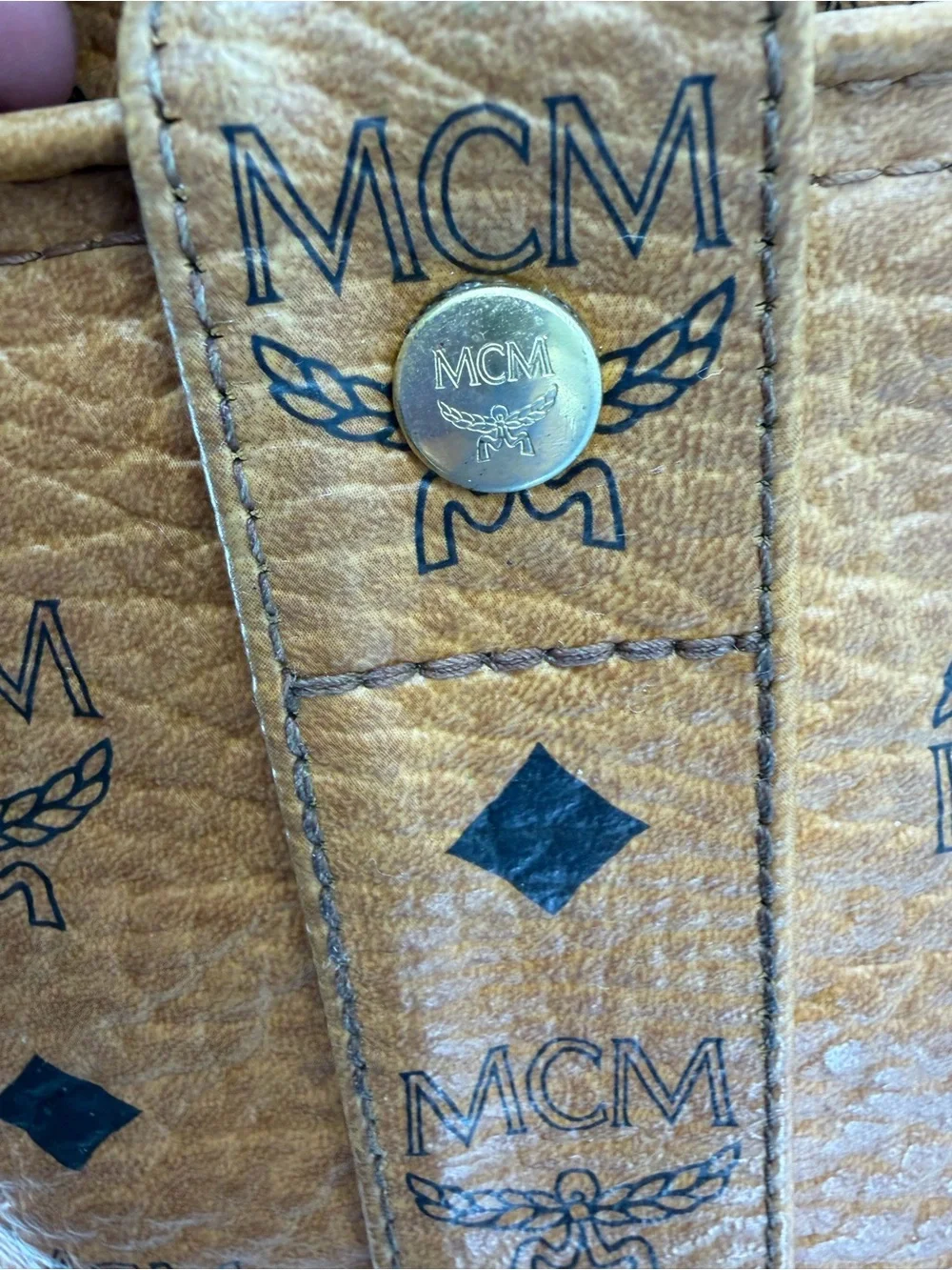 Rare‎ Vintage MCM Visetos Cognac Logo Tote Shoulder Bag Authentic